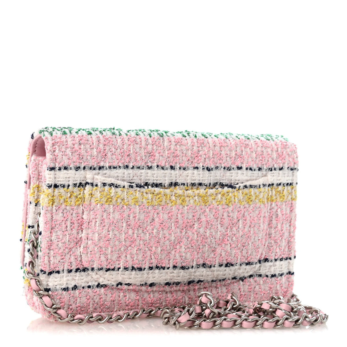 Metallic Tweed Quilted Wallet On Chain WOC White Multicolor wholesalehk.shop