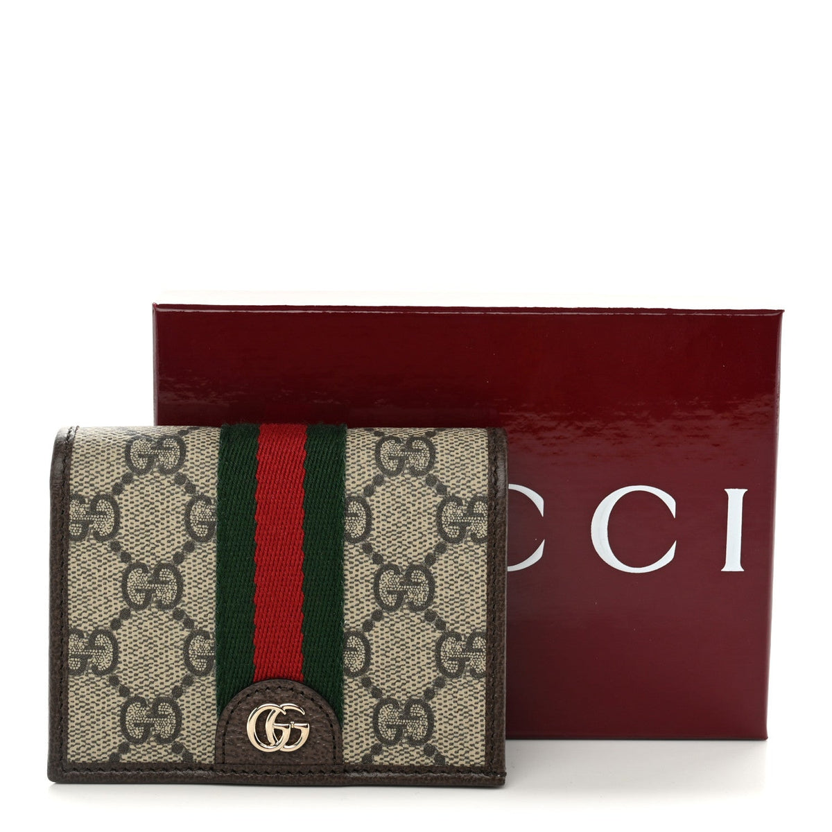 GG Supreme Monogram Web Ophidia Small Wallet Beige Dark Brown wholesalehk.shop