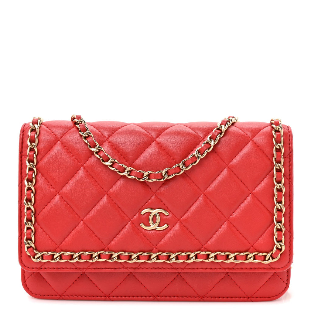 Lambskin Quilted Chain Around Wallet On Chain WOC Red wholesalehk.shop