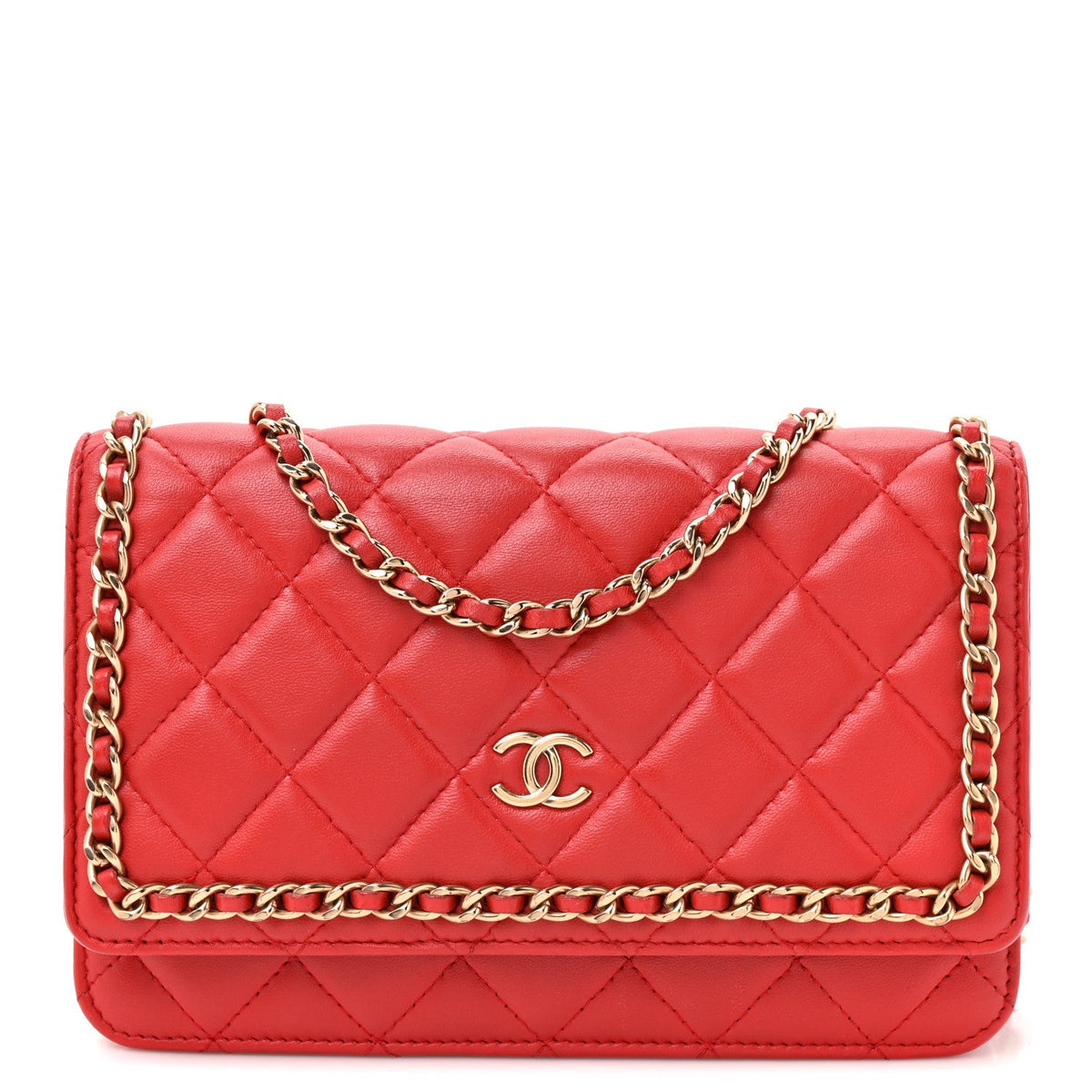 Lambskin Quilted Chain Around Wallet On Chain WOC Red wholesalehk.shop