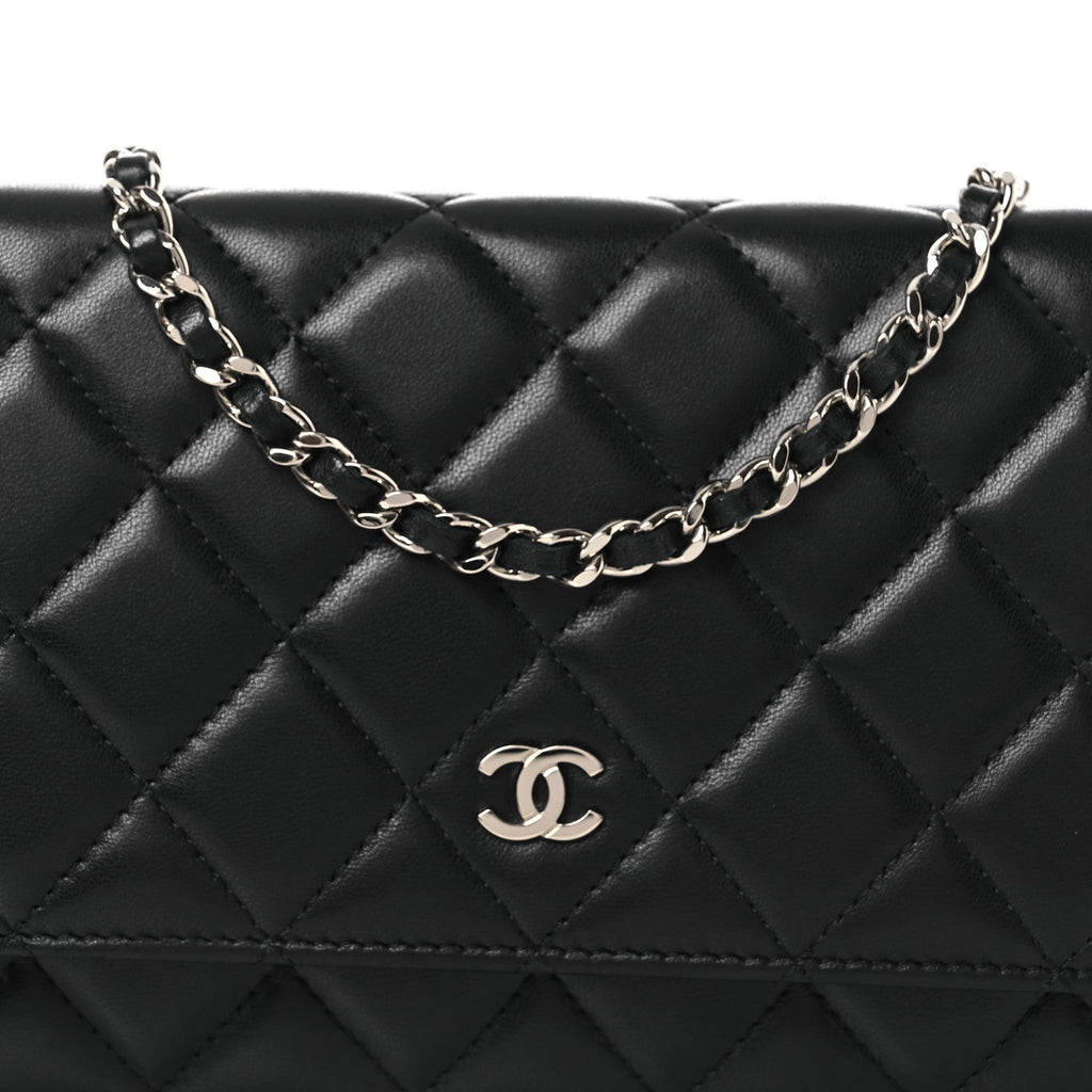 Lambskin Quilted Wallet On Chain WOC Black wholesalehk.shop