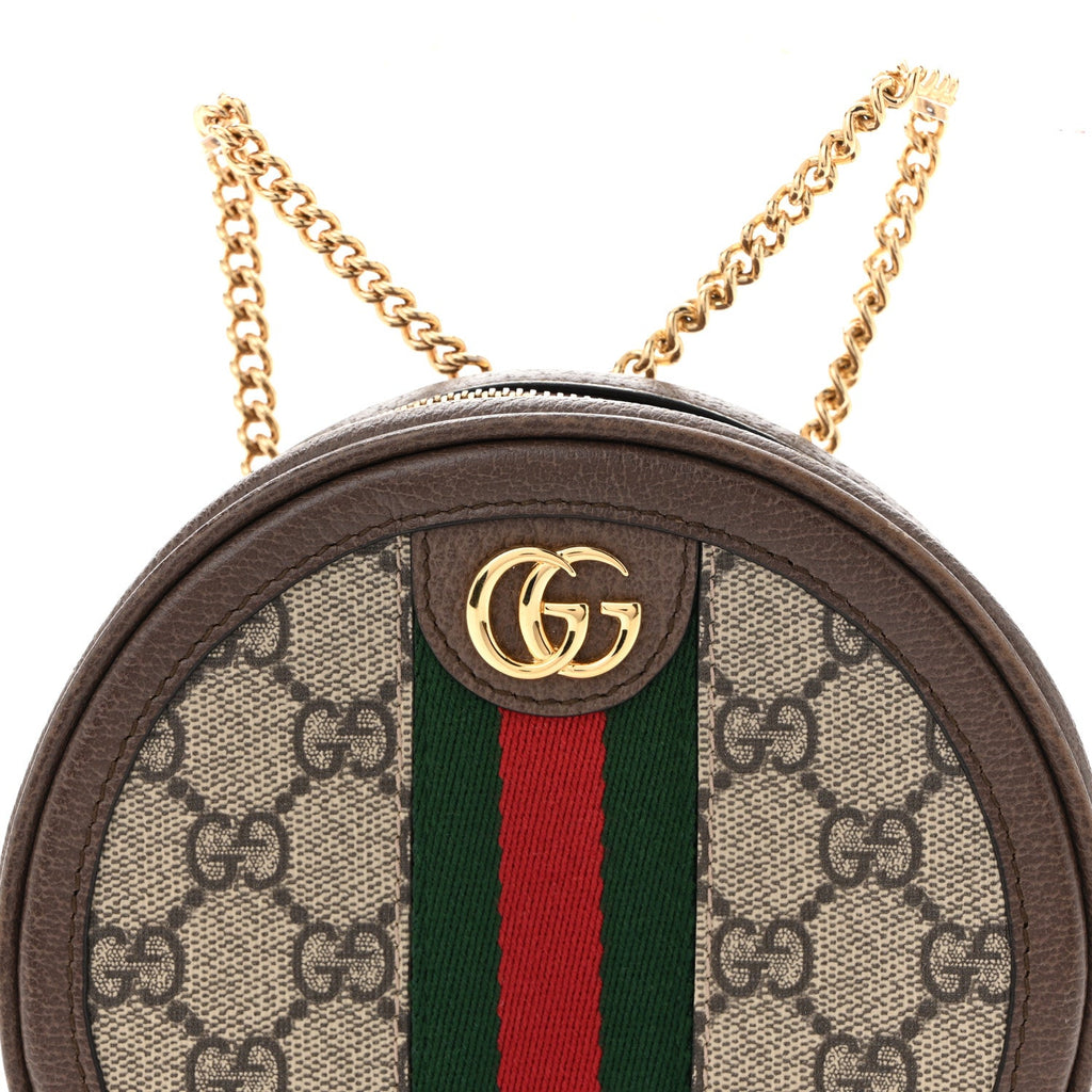 GG Supreme Monogram Web Mini Ophidia Round Backpack Brown wholesalehk.shop