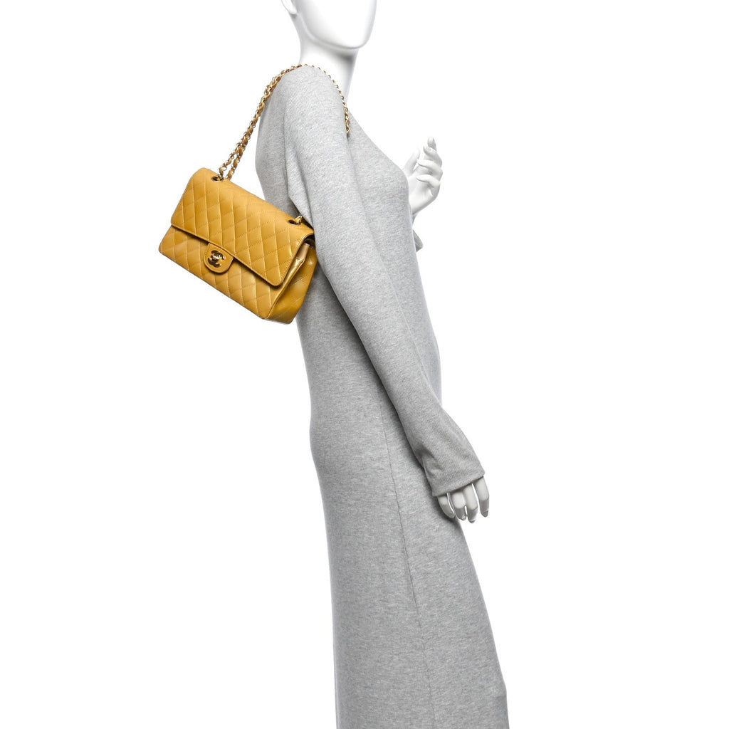 Metallic Patent Quilted Medium Double Flap Gold wholesalehk.shop