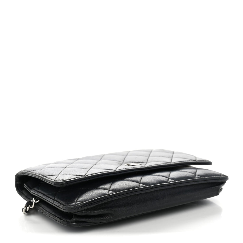 Lambskin Quilted Wallet On Chain WOC Black wholesalehk.shop
