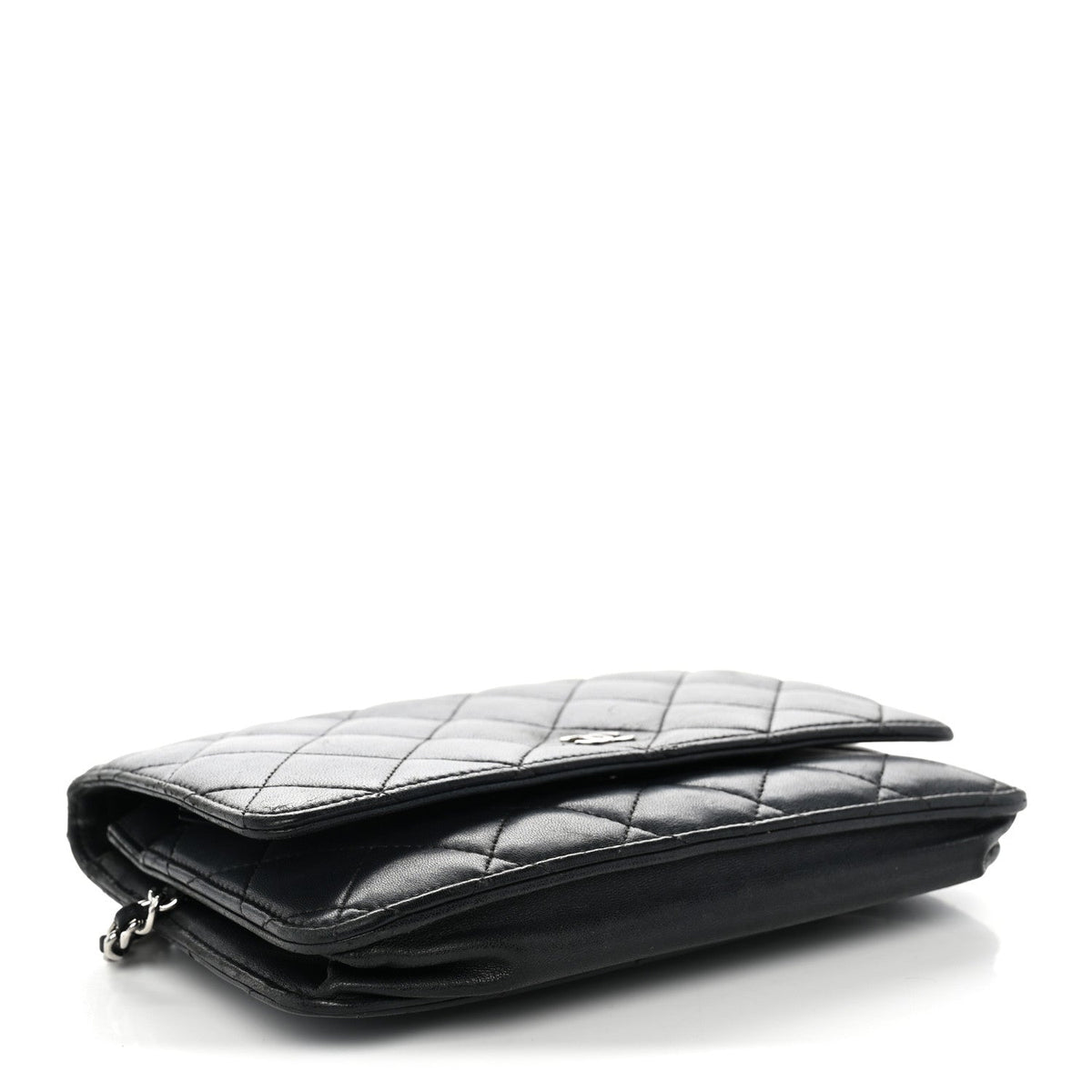 Lambskin Quilted Wallet On Chain WOC Black wholesalehk.shop