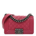 Calfskin Quilted Small Boy Flap Dark Pink wholesalehk.shop