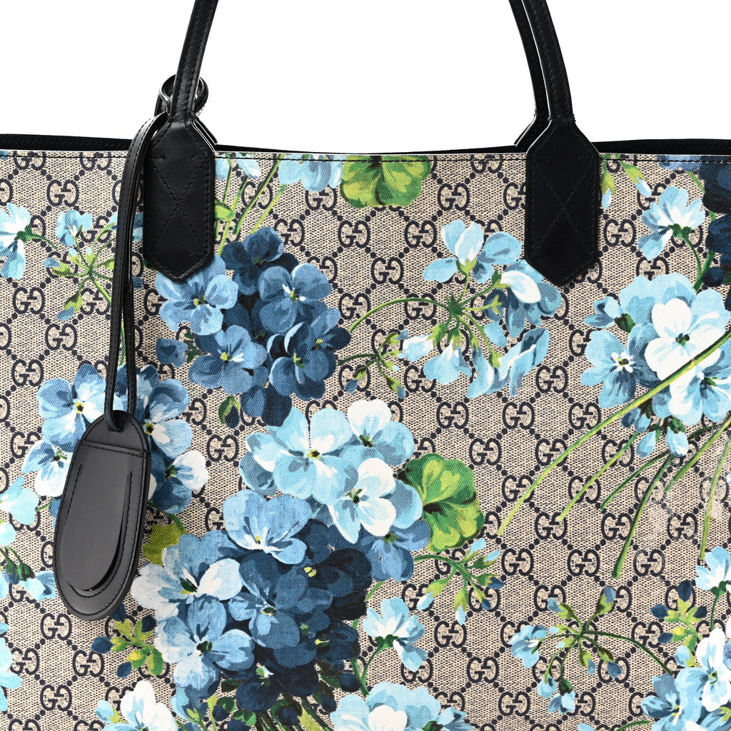 GG Supreme Monogram Blooms Medium Reversible Tote Beige Blue Navy wholesalehk.shop