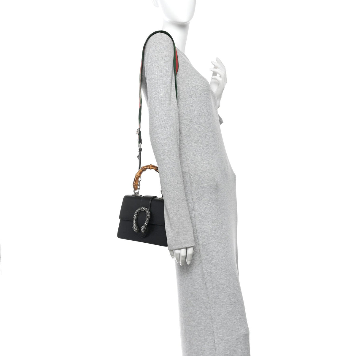 Dollar Calfskin Crystal Web Mini Dionysus Bamboo Top Handle Bag Black Black Diamond wholesalehk.shop