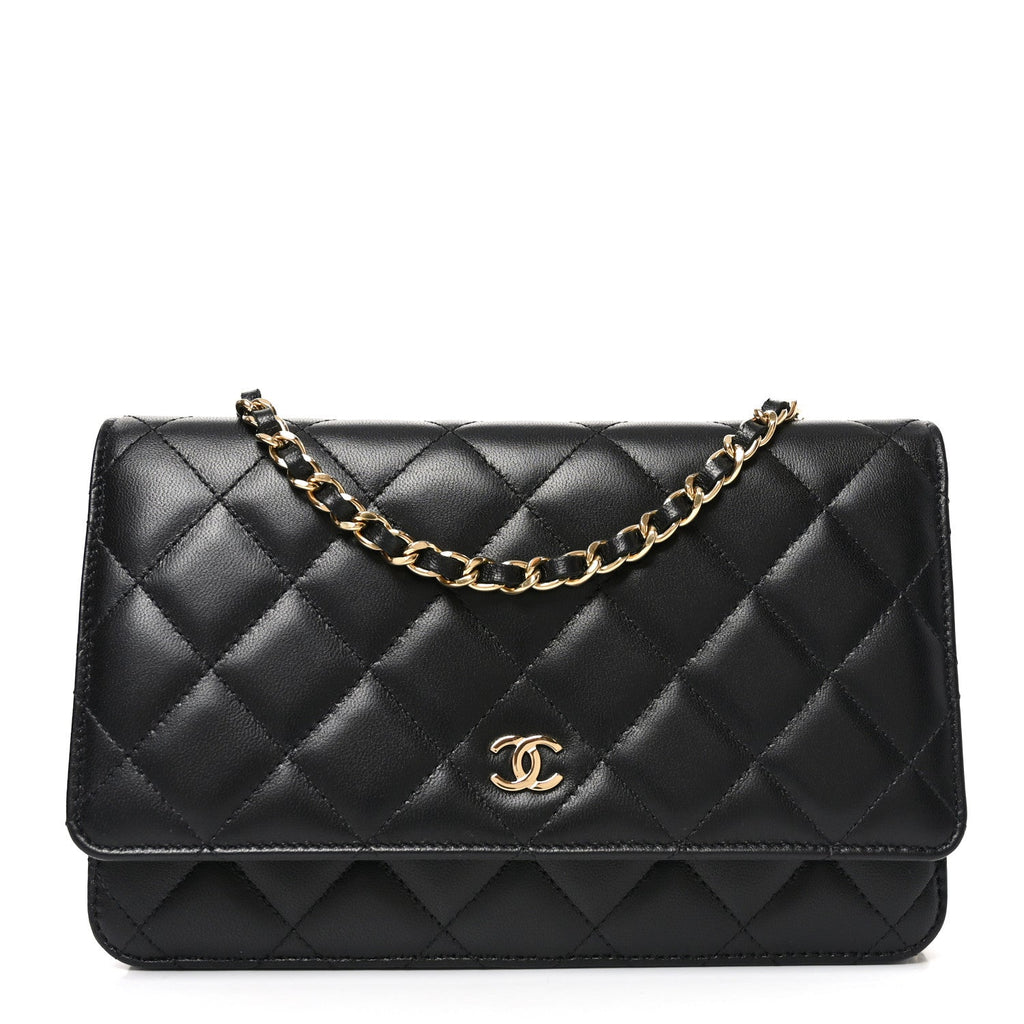 Lambskin Quilted Wallet On Chain WOC Black wholesalehk.shop