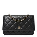 Lambskin Quilted Wallet On Chain WOC Black wholesalehk.shop
