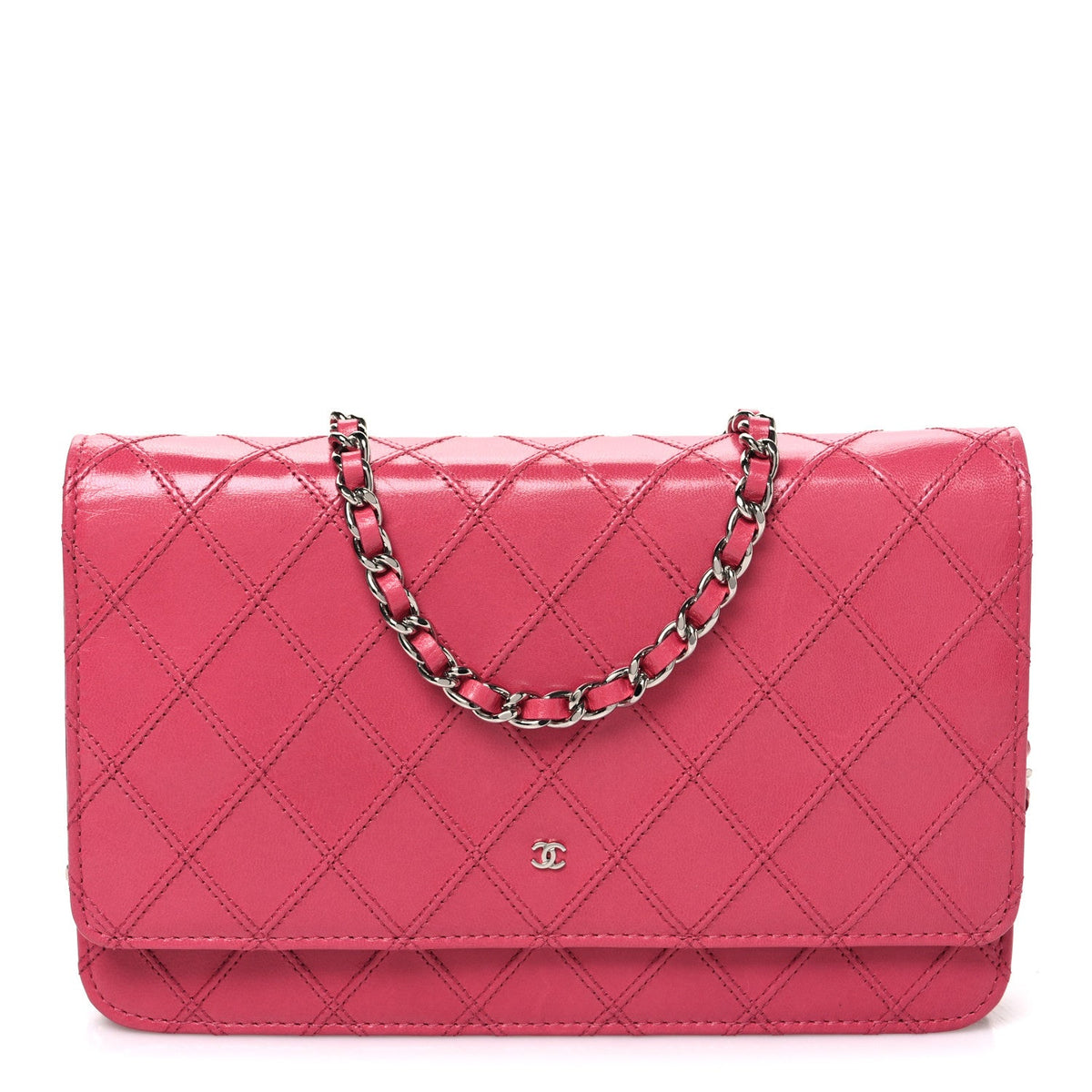 Lambskin Diamond Stitched Wallet On Chain WOC Pink wholesalehk.shop