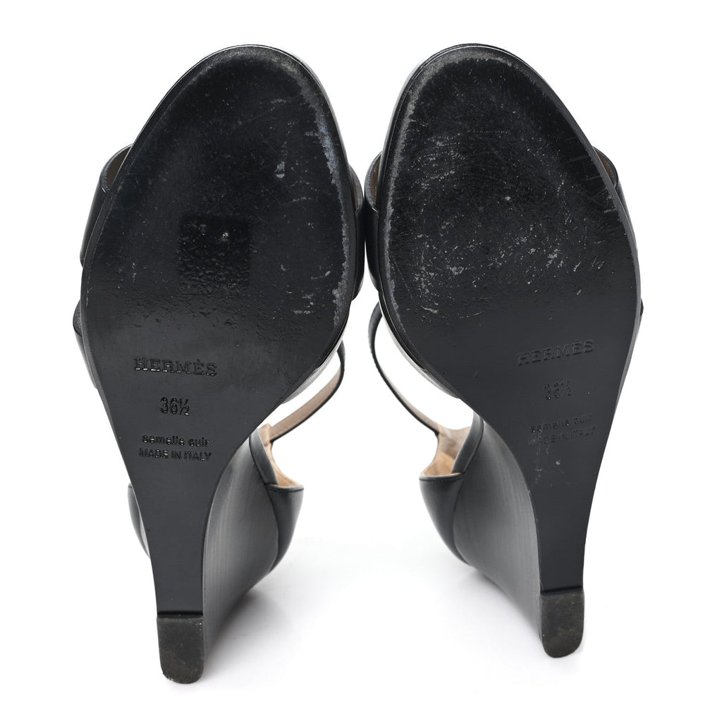 Calfskin Legend Wedge Sandals 36.5 Black wholesalehk.shop