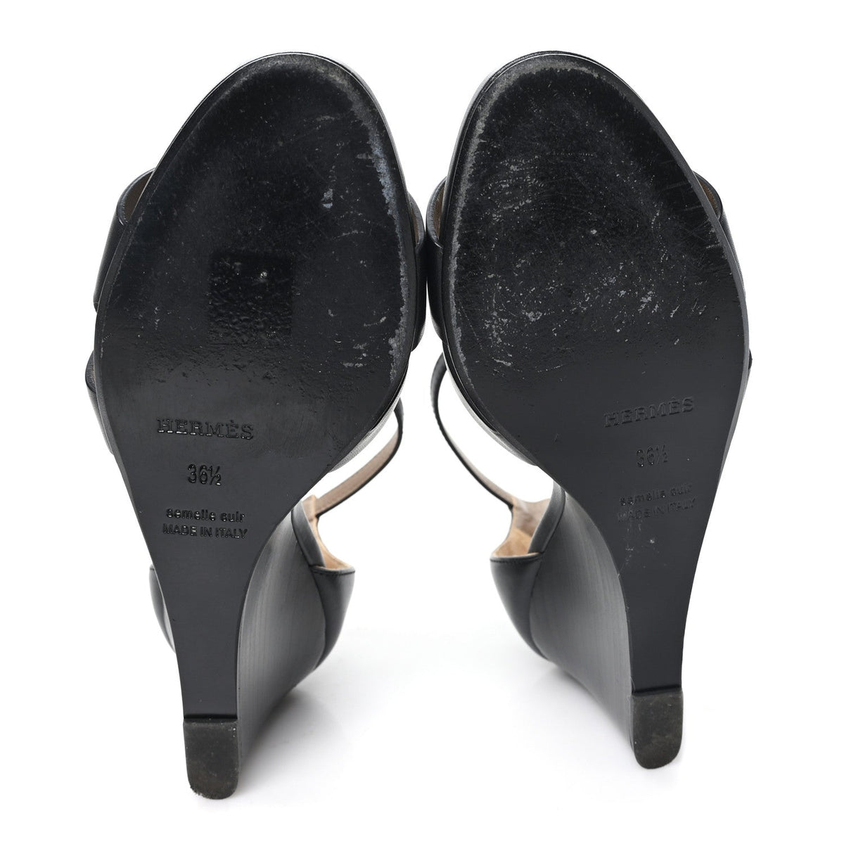 Calfskin Legend Wedge Sandals 36.5 Black wholesalehk.shop