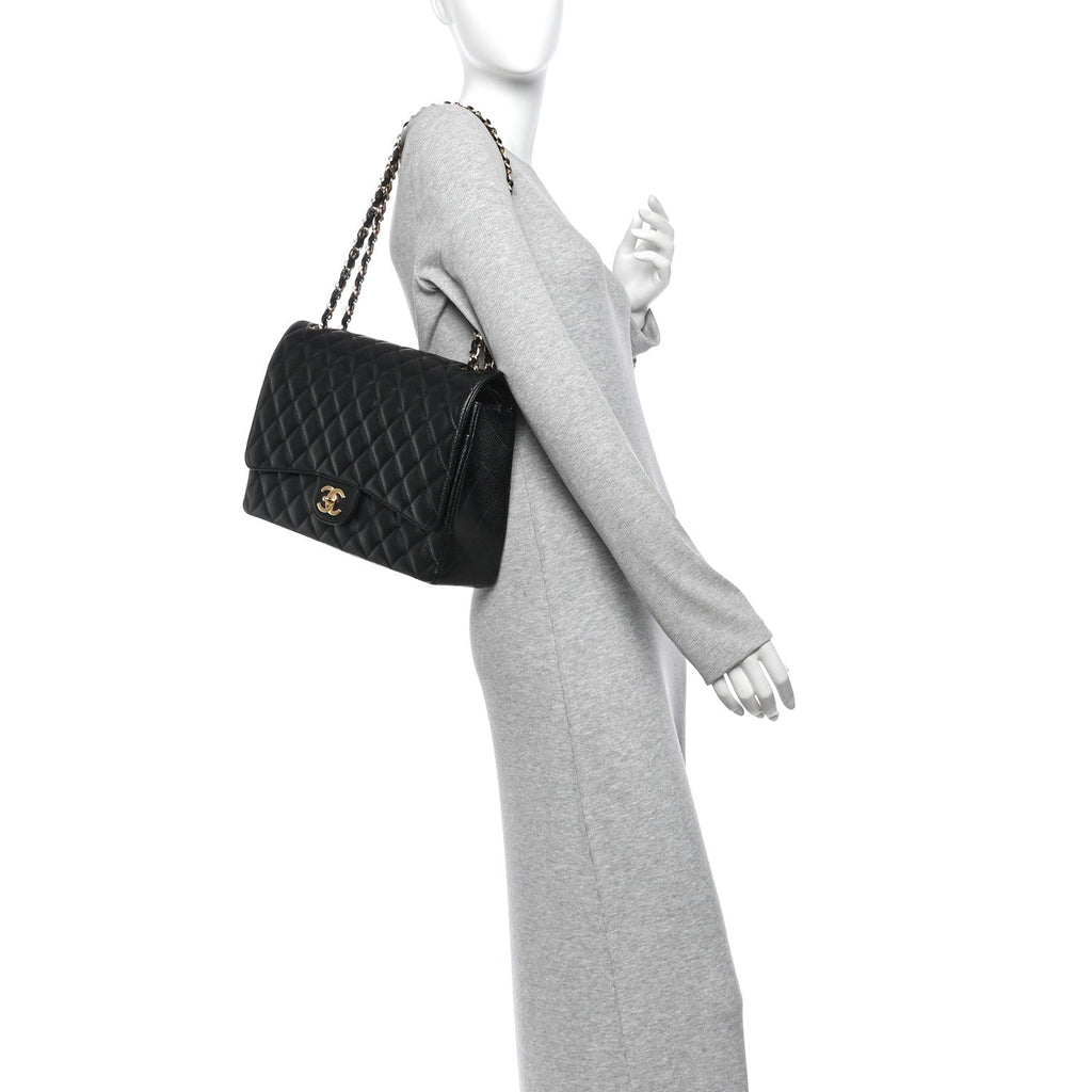 Caviar Quilted Maxi Double Flap Black wholesalehk.shop