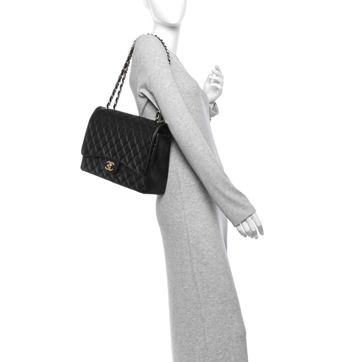 Caviar Quilted Maxi Double Flap Black wholesalehk.shop