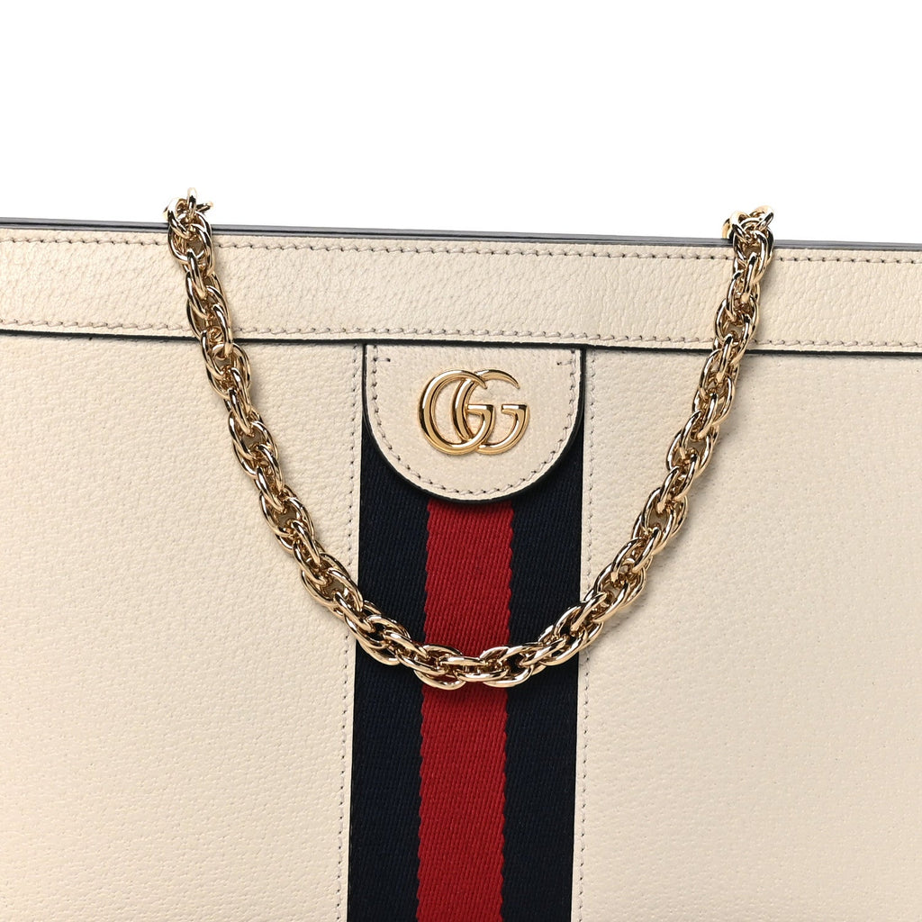 Textured Calfskin Web Small Ophidia Chain Shoulder Bag Mystic White wholesalehk.shop