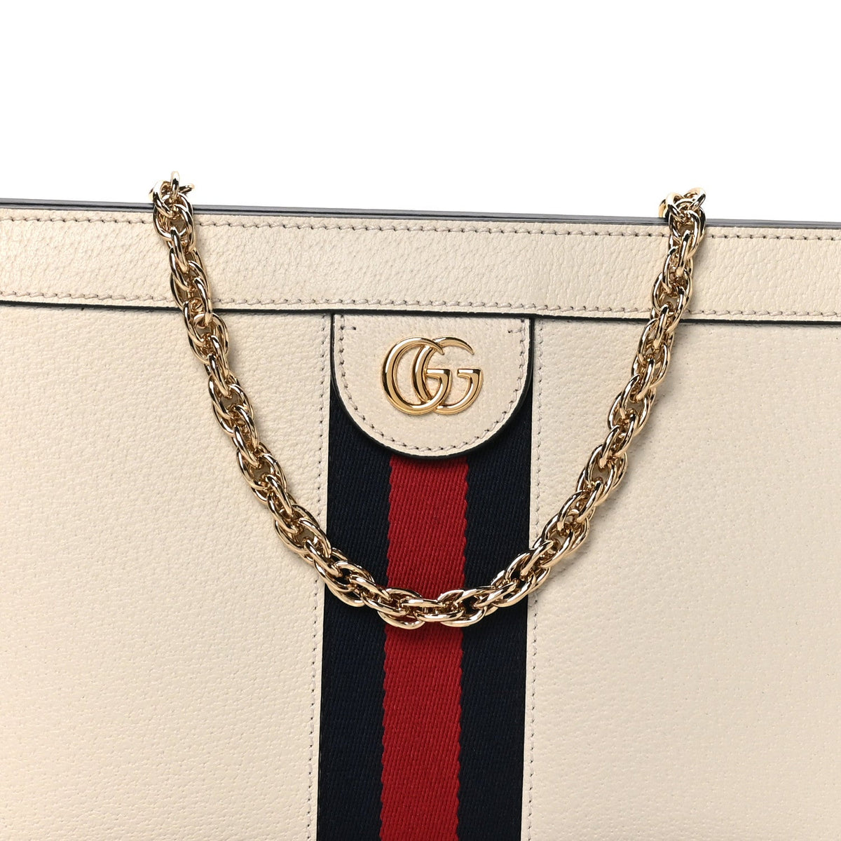 Textured Calfskin Web Small Ophidia Chain Shoulder Bag Mystic White wholesalehk.shop