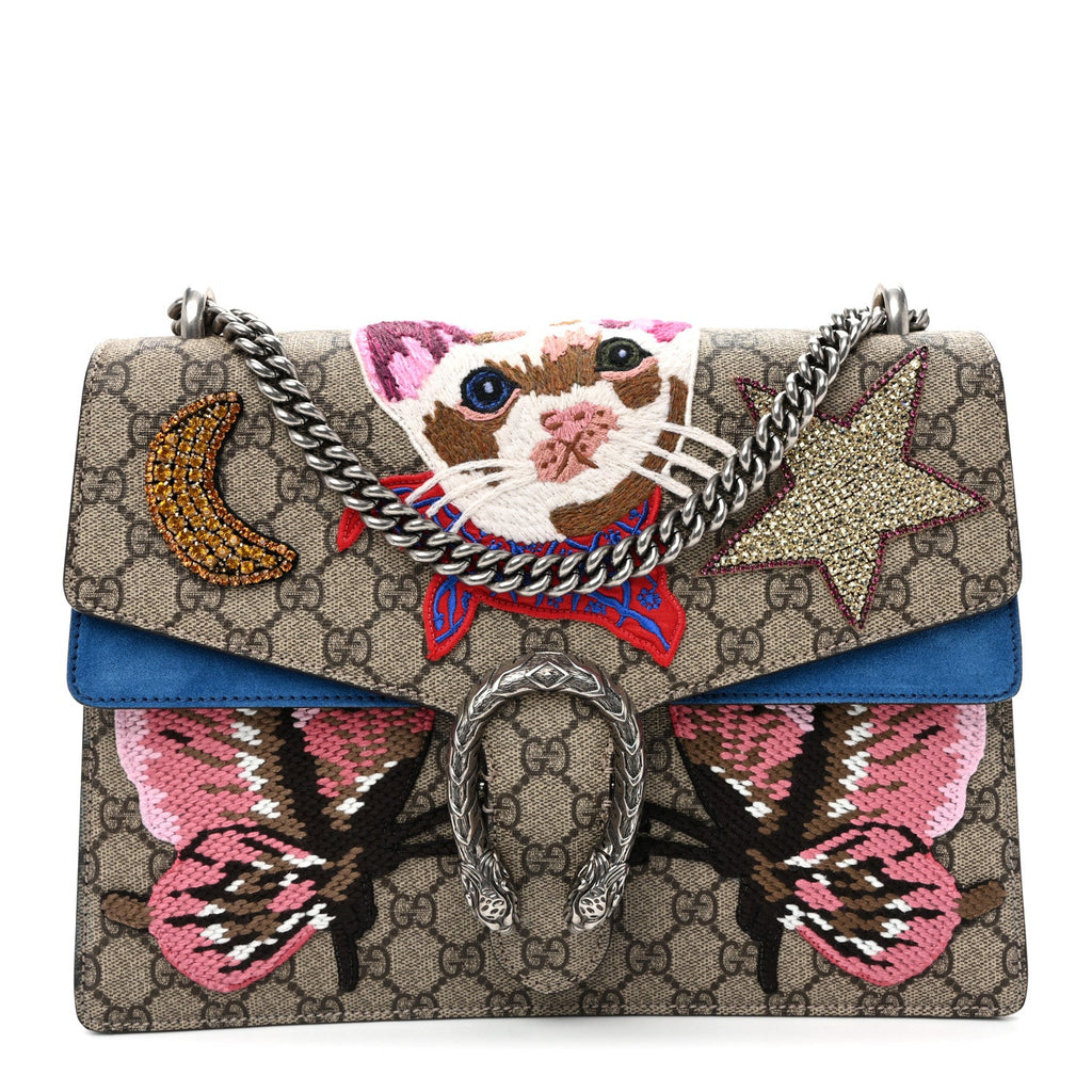 GG Supreme Monogram Embroidered Medium Dionysus Shoulder Bag Blue wholesalehk.shop