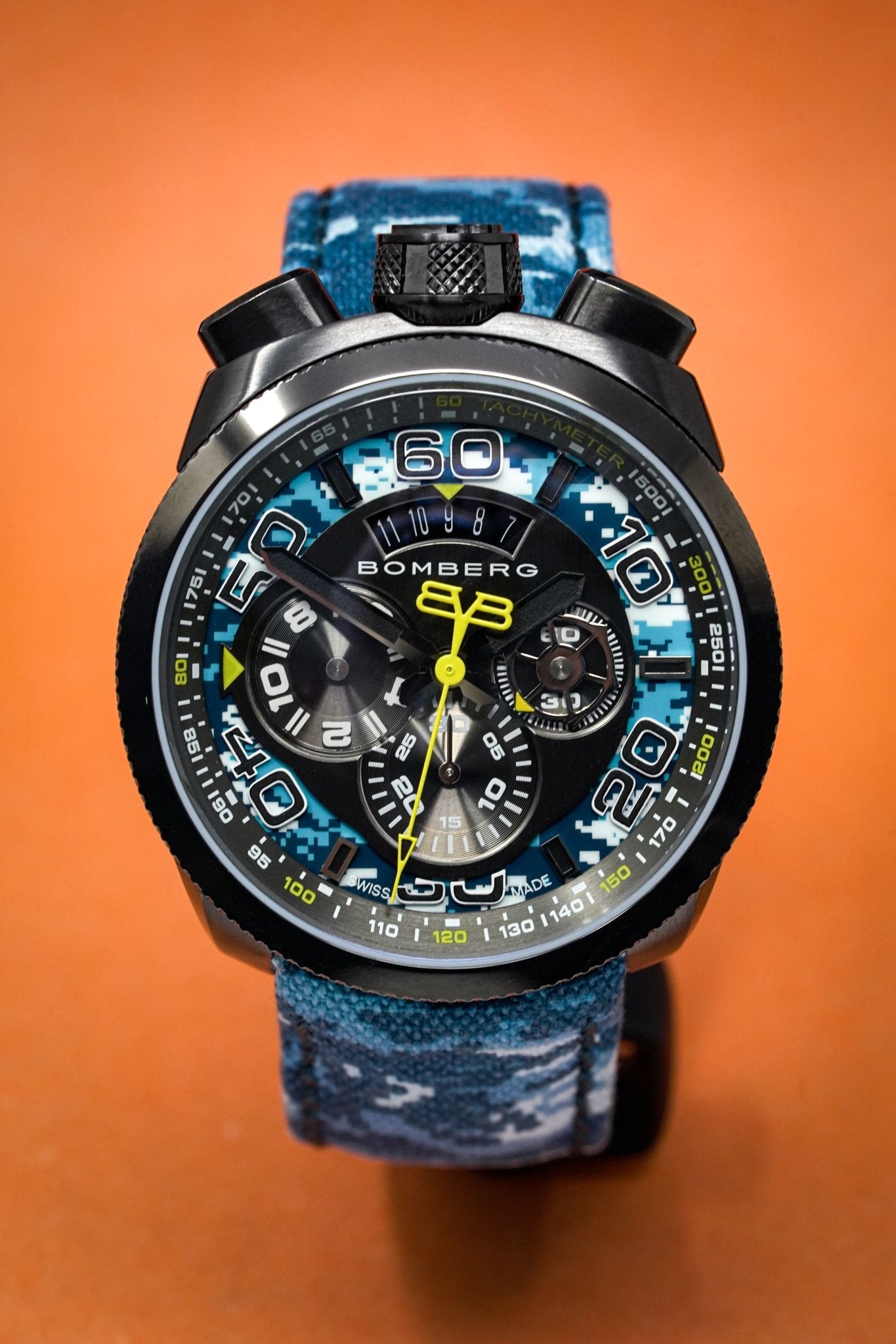 Bomberg Men's Chronograph Watch BOLT-68 Blue Camo Limited Edition wholesalehk.shop