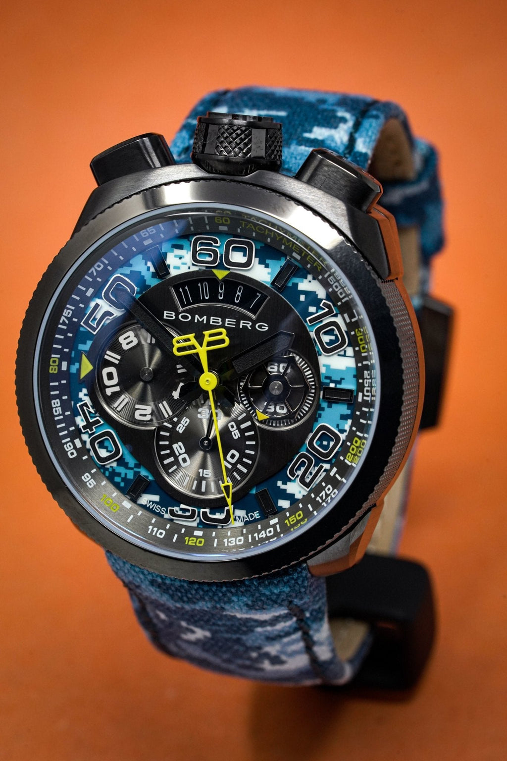 Bomberg Men's Chronograph Watch BOLT-68 Blue Camo Limited Edition wholesalehk.shop