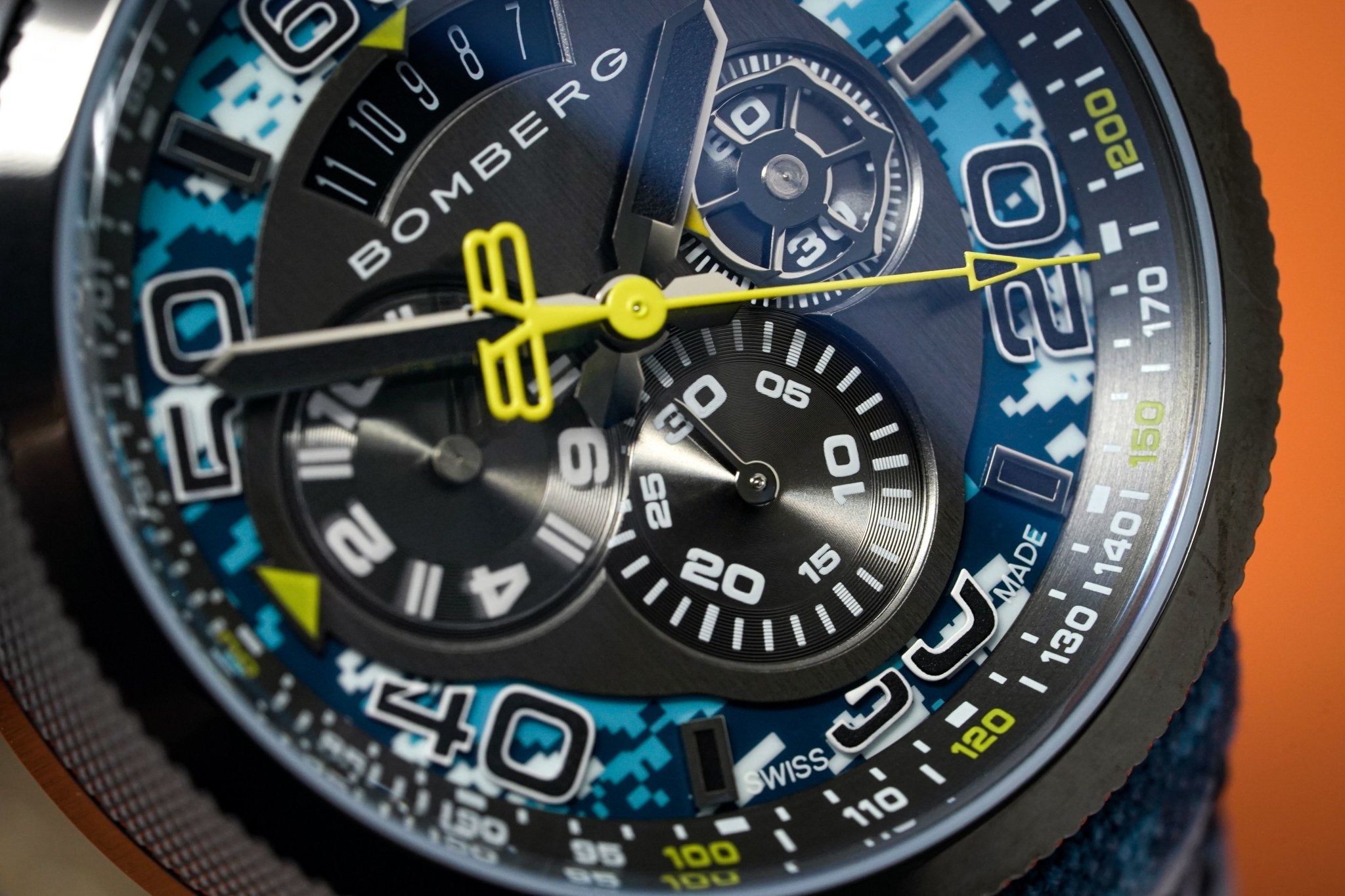 Bomberg Men's Chronograph Watch BOLT-68 Blue Camo Limited Edition wholesalehk.shop