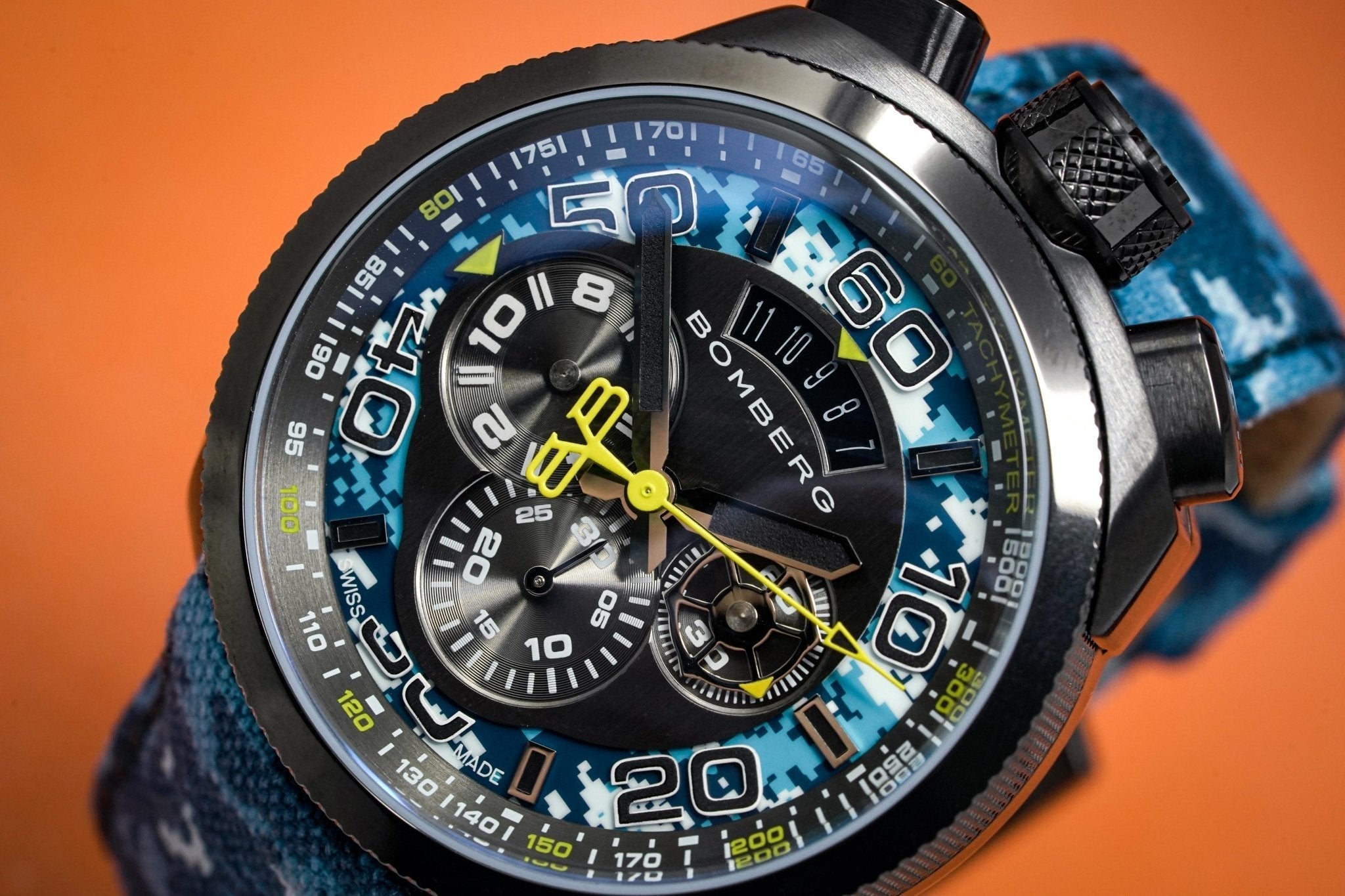 Bomberg Men's Chronograph Watch BOLT-68 Blue Camo Limited Edition wholesalehk.shop