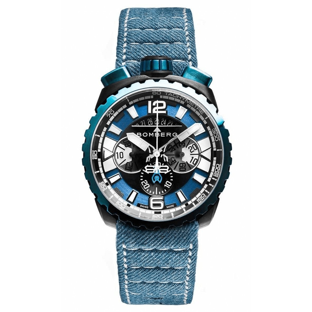 Bomberg Men's Chronograph Watch BOLT-68 Black PVD Blue wholesalehk.shop