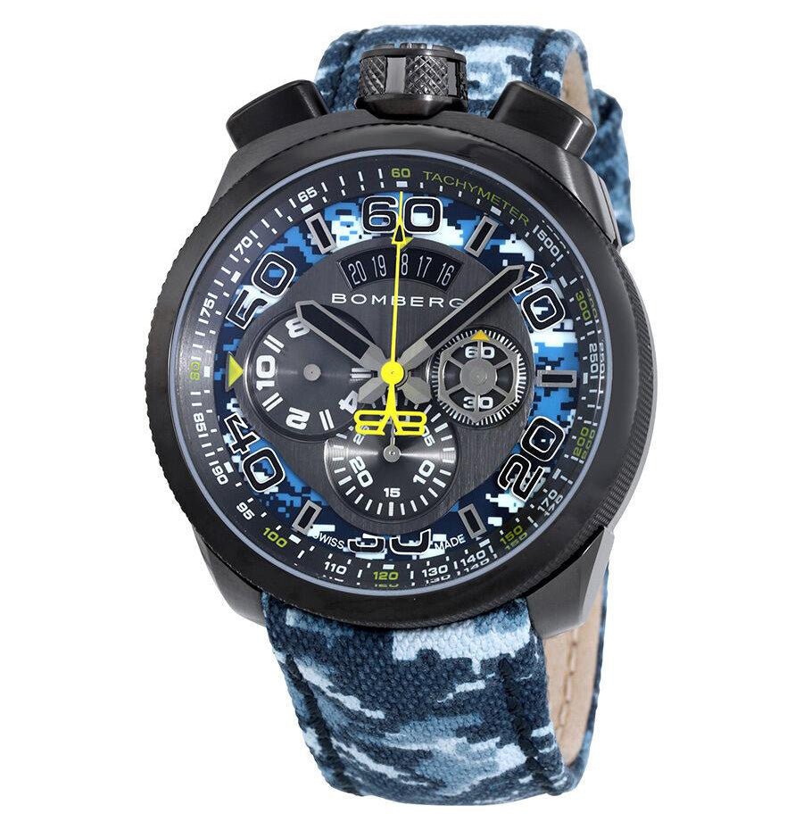 Bomberg Men's Chronograph Watch BOLT-68 Blue Camo Limited Edition wholesalehk.shop