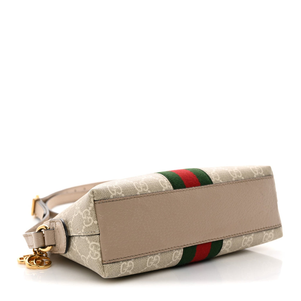 GG Supreme Monogram Textured Dollar Calfskin Web Small Ophidia Dome Shoulder Beige Mystic White Oatmeal wholesalehk.shop