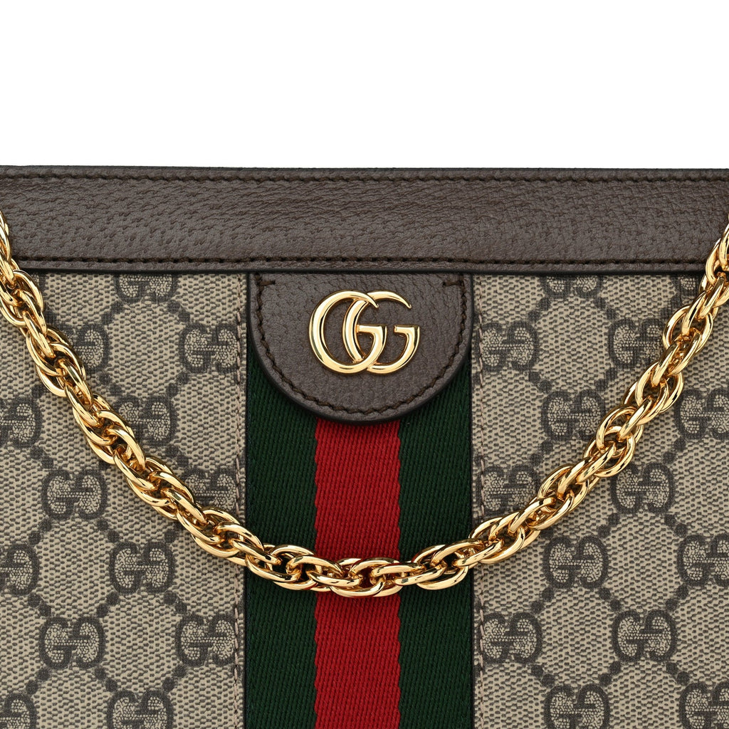 GG Supreme Monogram Web Small Ophidia Chain Shoulder Bag Brown wholesalehk.shop