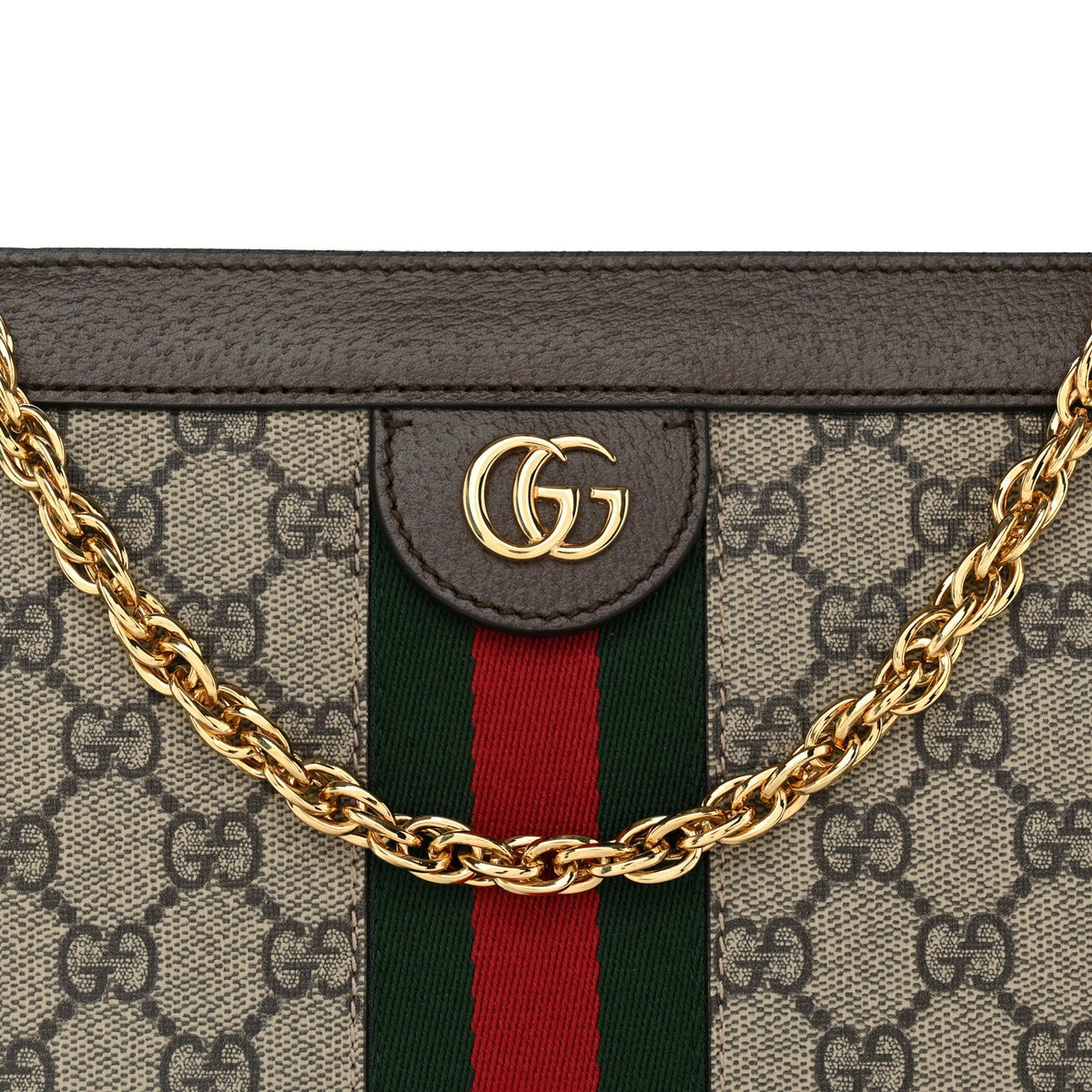 GG Supreme Monogram Web Small Ophidia Chain Shoulder Bag Brown wholesalehk.shop