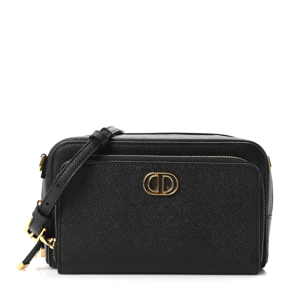 Grained Calfskin Caro Double Pouch Black wholesalehk.shop