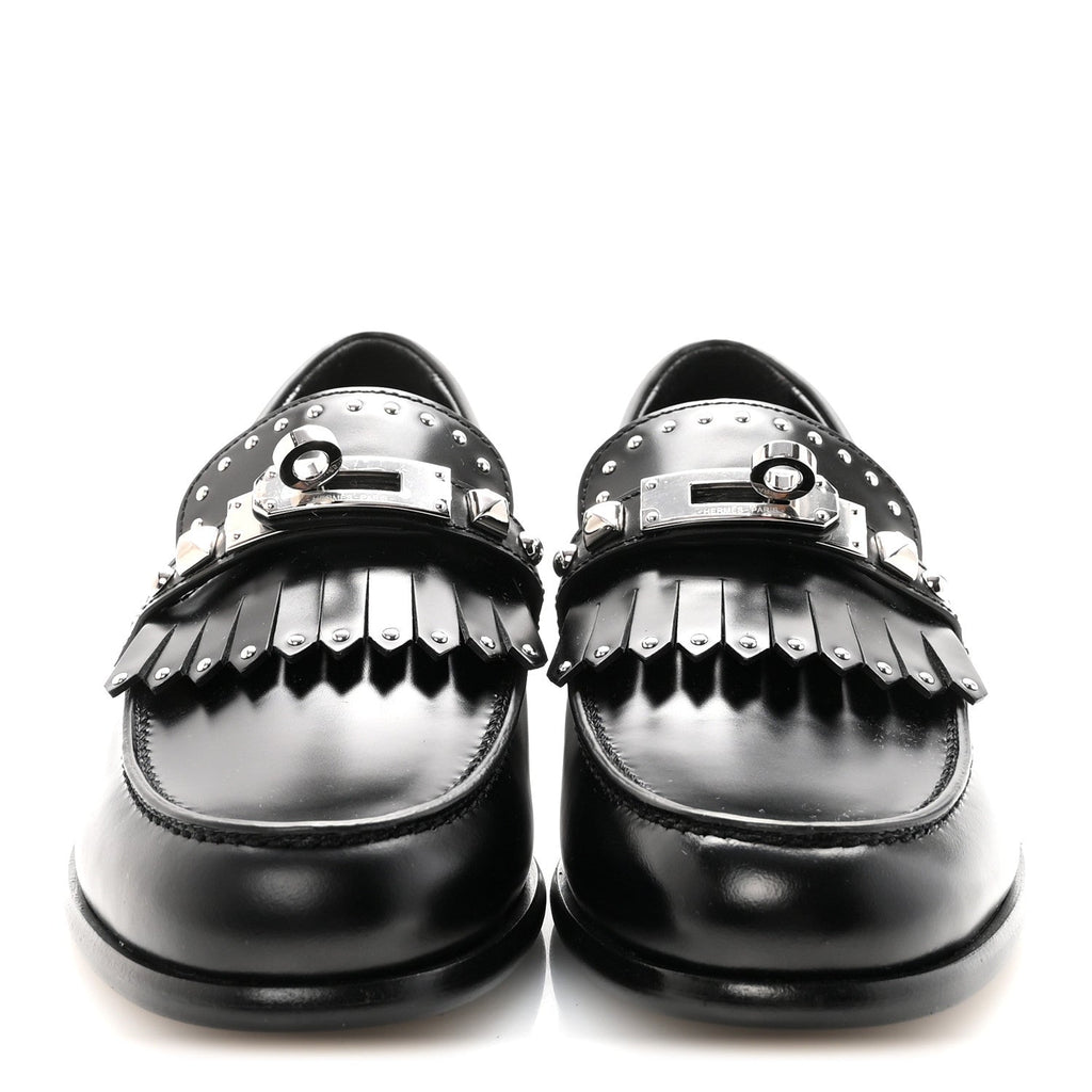 Glazed Calfskin Medor Studded Fringe Womens Destin Loafer 35 Black wholesalehk.shop