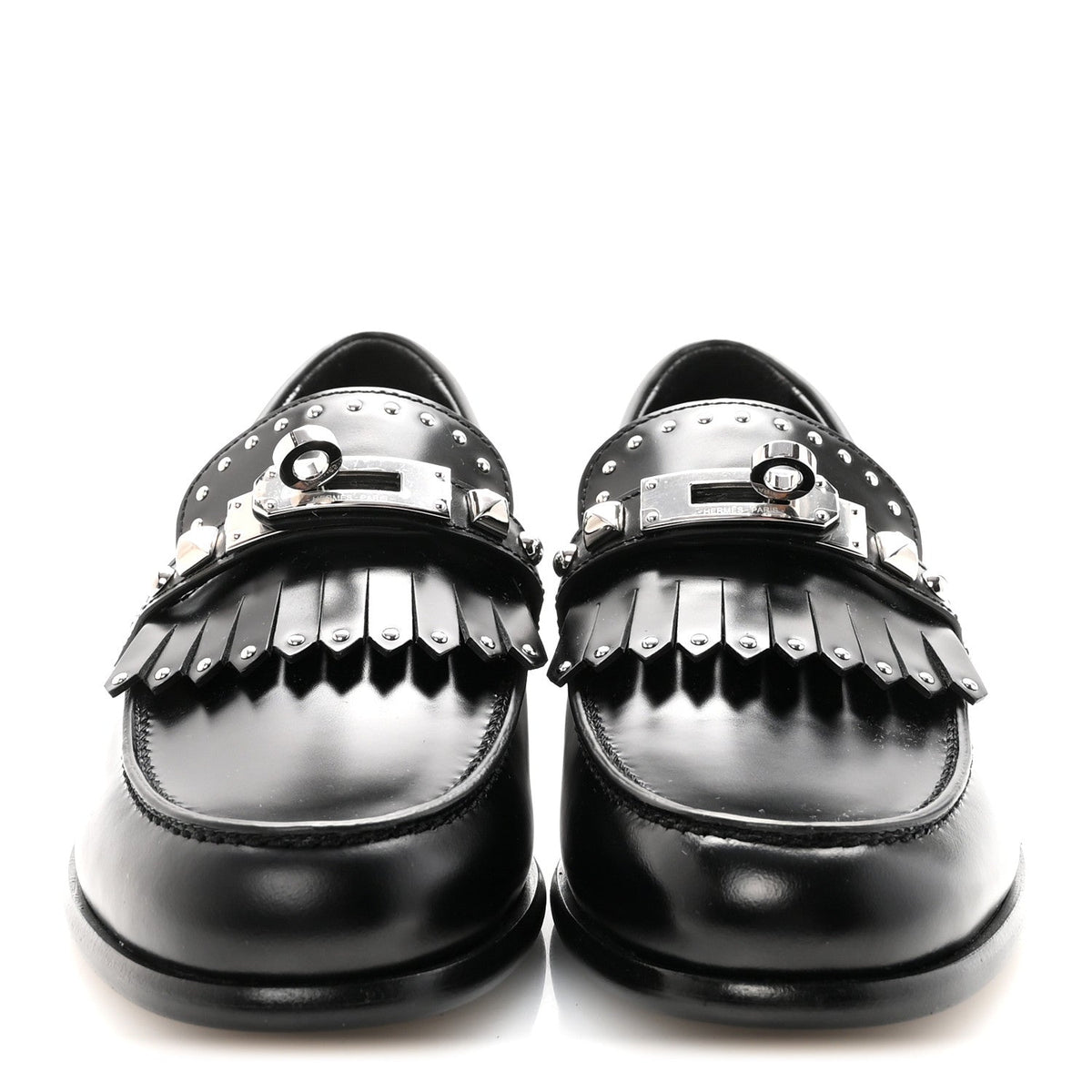 Glazed Calfskin Medor Studded Fringe Womens Destin Loafer 35 Black wholesalehk.shop