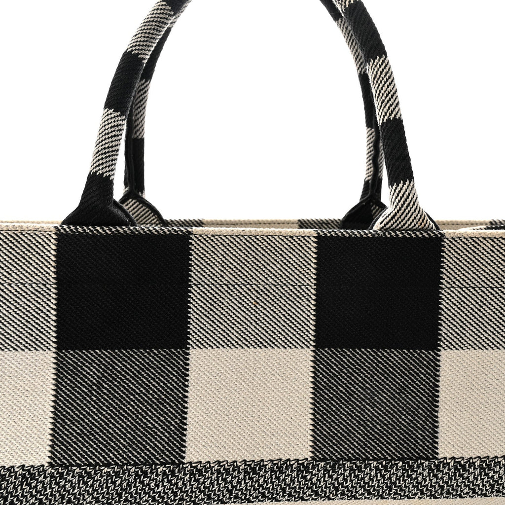 Canvas Embroidered Large Checkered Book Tote Black White £¨ Direct shipment via from wholesalehk.shop