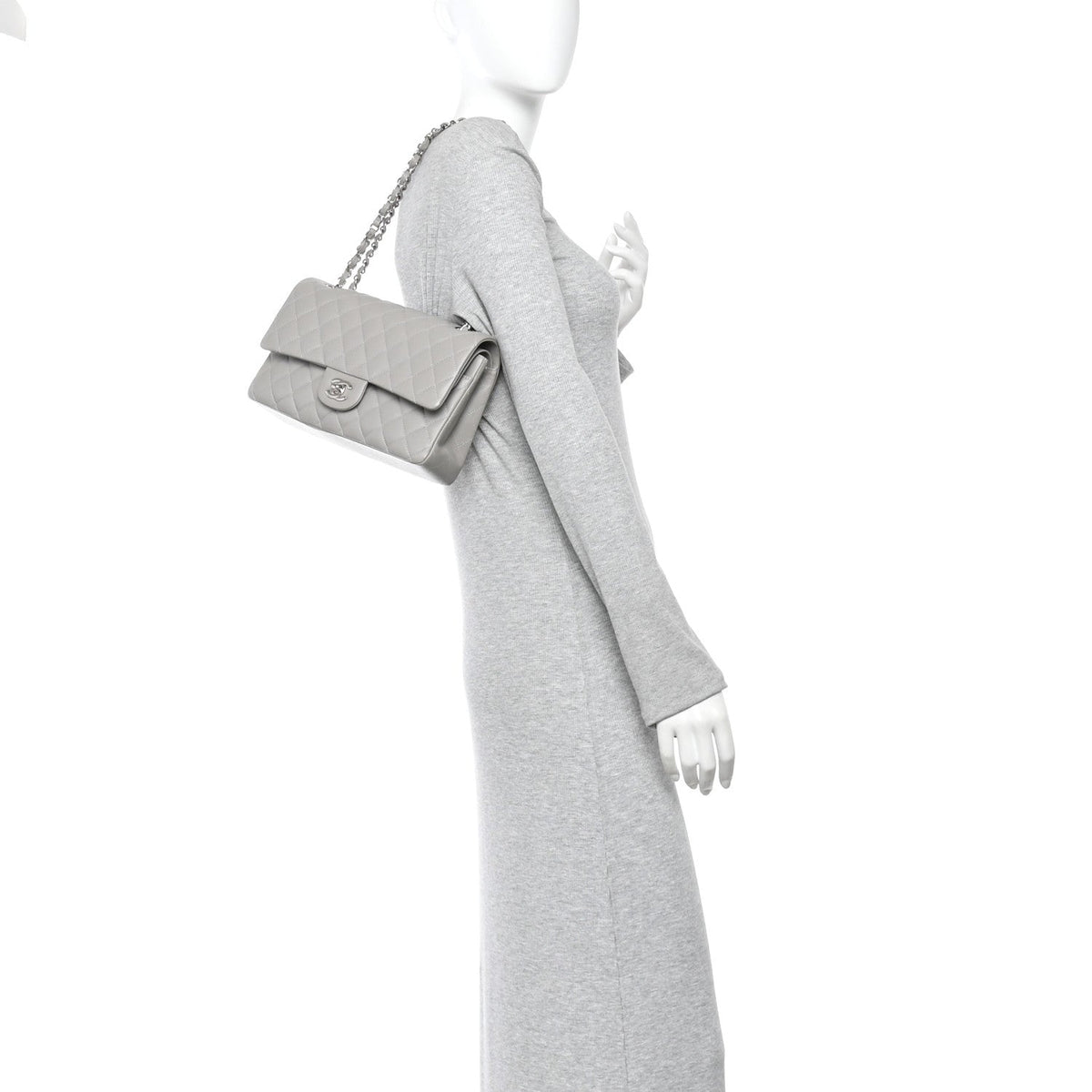 Lambskin Quilted Medium Double Flap Grey wholesalehk.shop