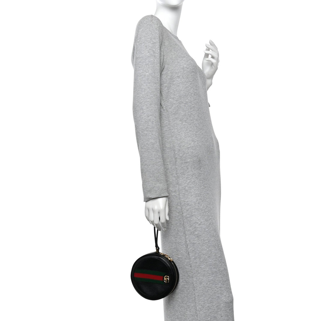 Textured Calfskin Web Ophidia Round Wrist Wallet Black wholesalehk.shop