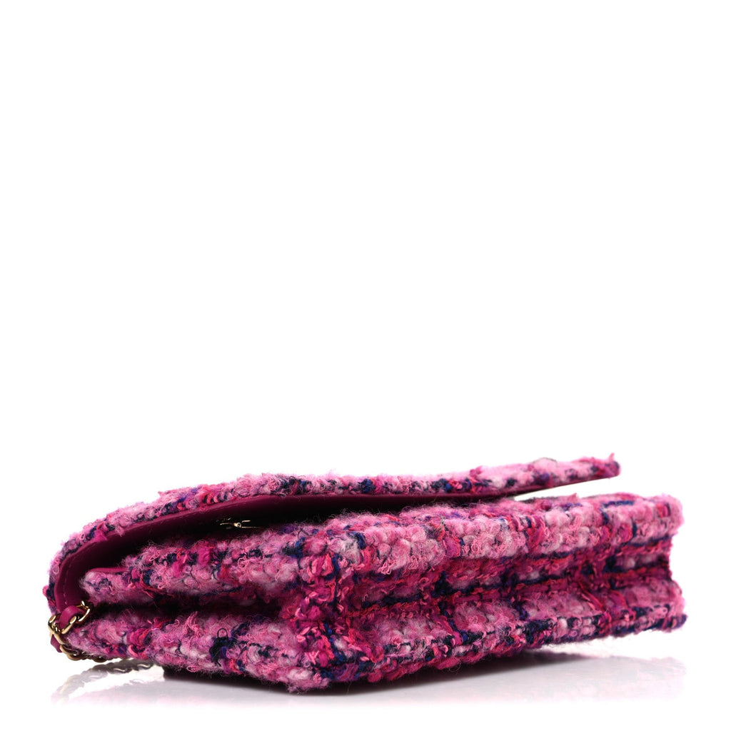 Tweed Quilted Wallet On Chain WOC Fuchsia Purple wholesalehk.shop