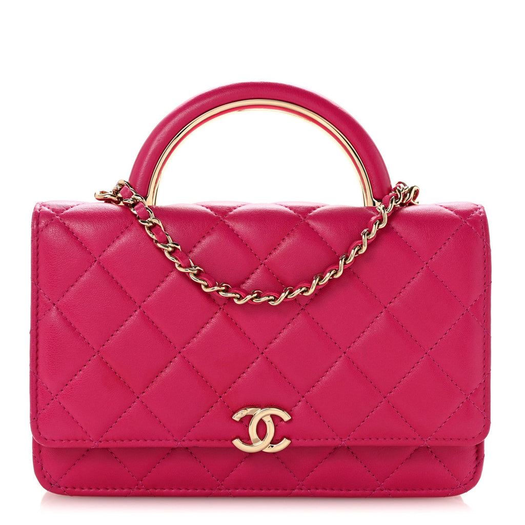 Lambskin Quilted Top Handle Wallet On Chain WOC Pink wholesalehk.shop