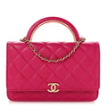 Lambskin Quilted Top Handle Wallet On Chain WOC Pink wholesalehk.shop