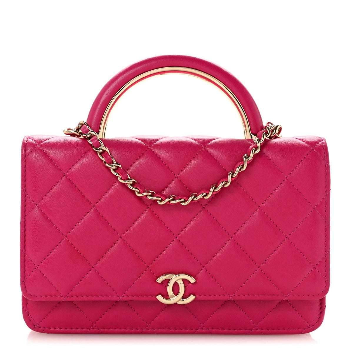 Lambskin Quilted Top Handle Wallet On Chain WOC Pink wholesalehk.shop