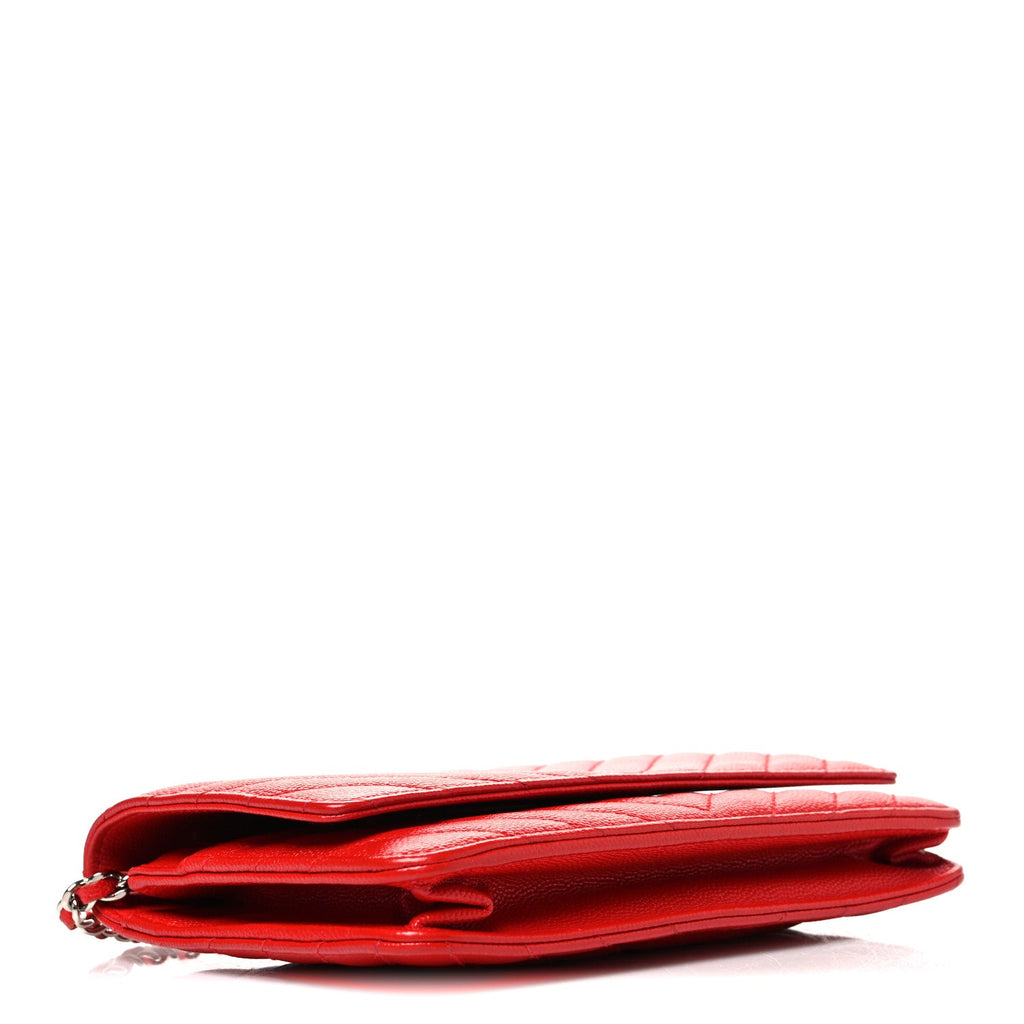 Caviar Chevron Quilted Wallet On Chain WOC Red wholesalehk.shop