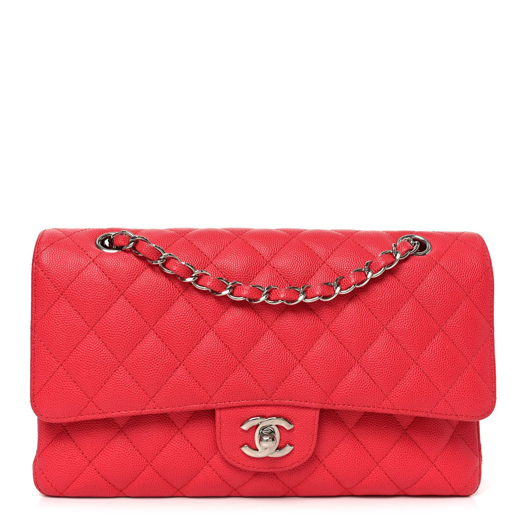 Caviar Quilted Medium Double Flap Dark Pink wholesalehk.shop