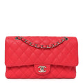 Caviar Quilted Medium Double Flap Dark Pink wholesalehk.shop