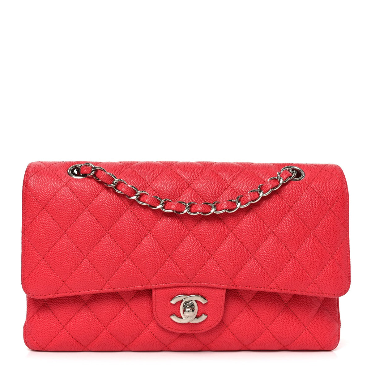 Caviar Quilted Medium Double Flap Dark Pink wholesalehk.shop