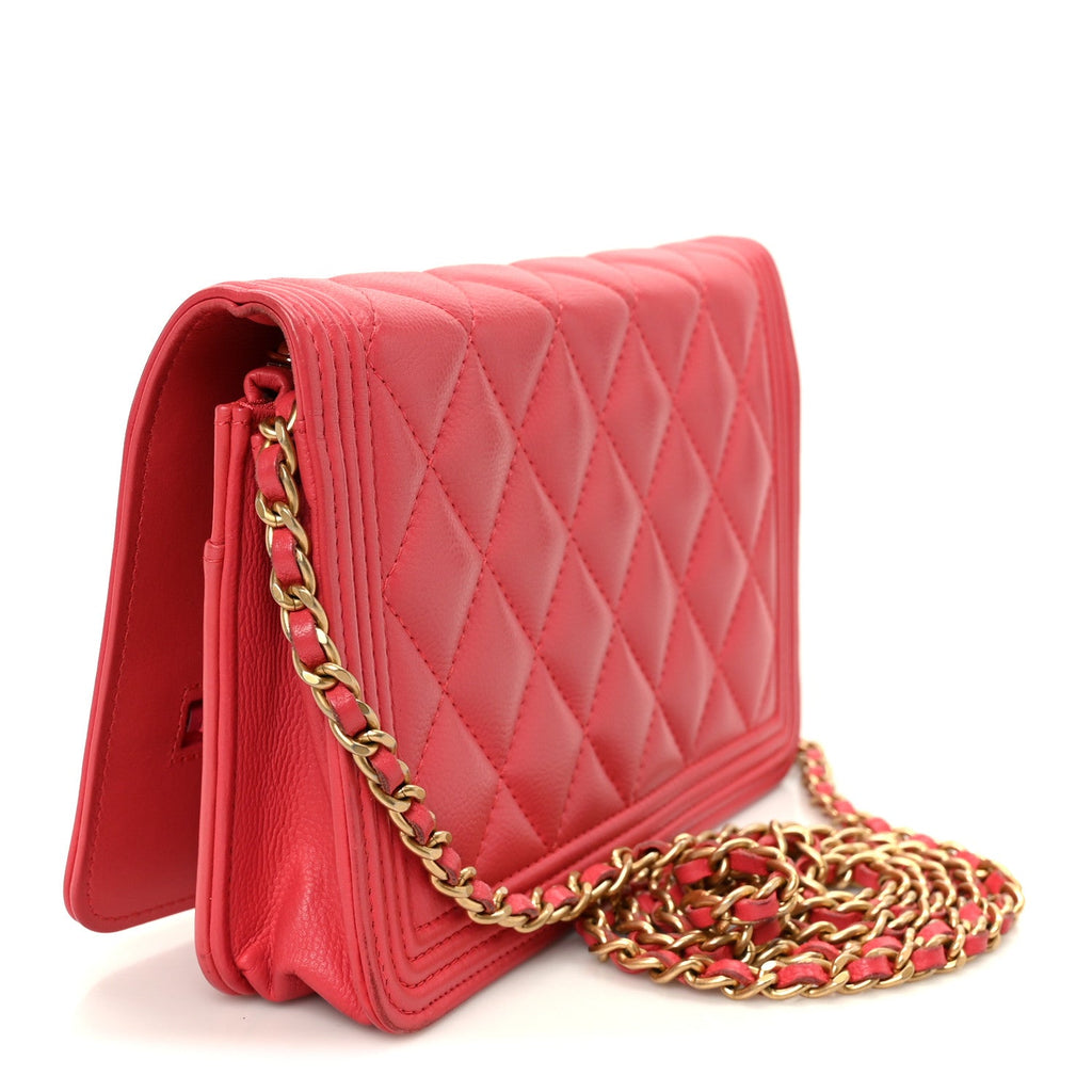 Caviar Quilted Boy Wallet On Chain WOC Dark Pink wholesalehk.shop