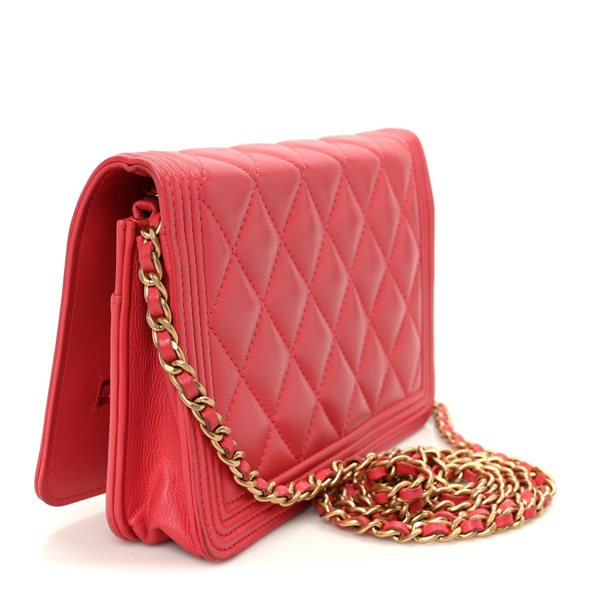 Caviar Quilted Boy Wallet On Chain WOC Dark Pink wholesalehk.shop