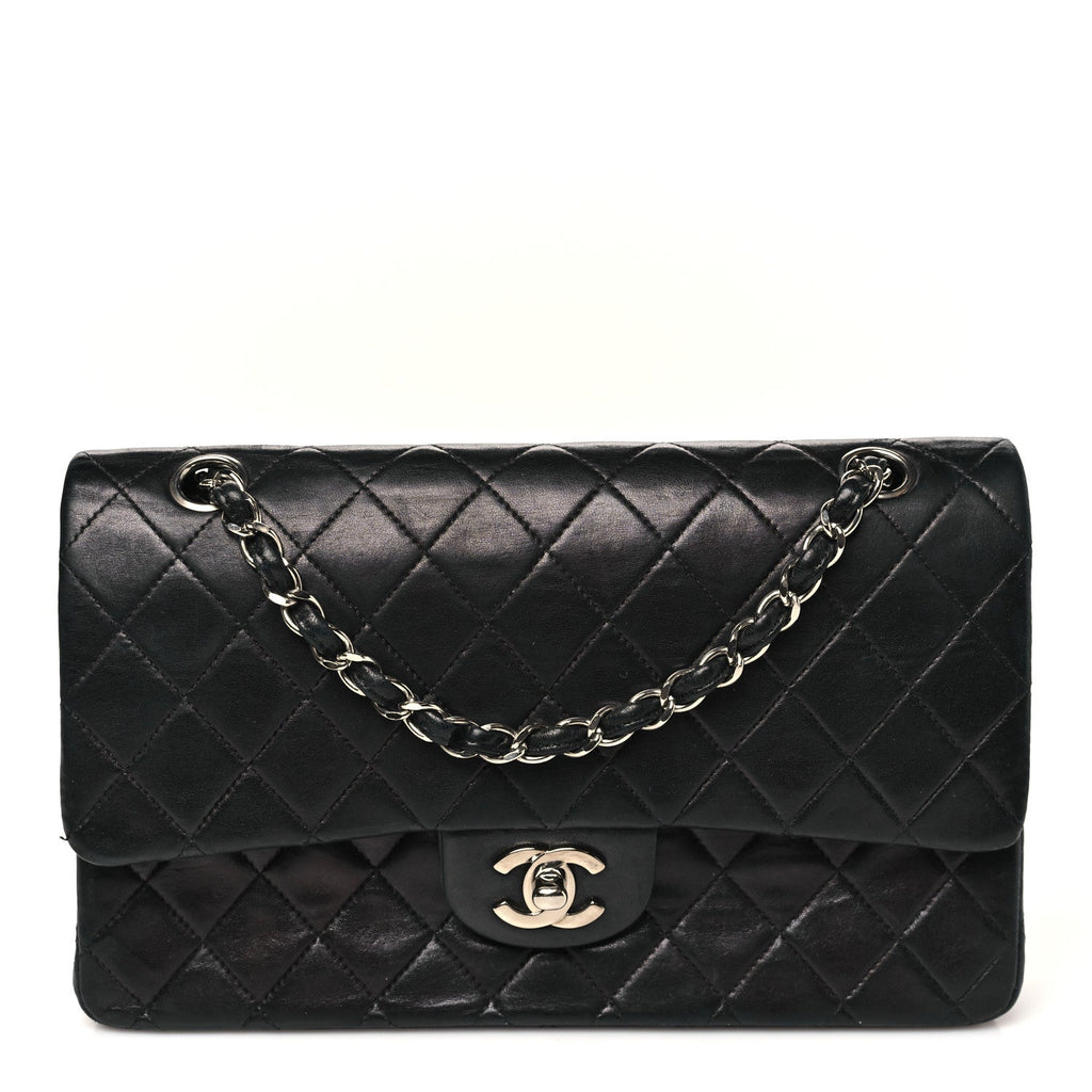 Lambskin Quilted Medium Double Flap Black wholesalehk.shop