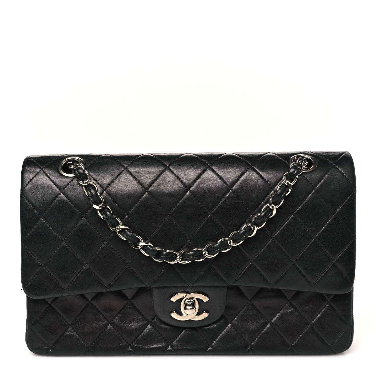 Lambskin Quilted Medium Double Flap Black wholesalehk.shop