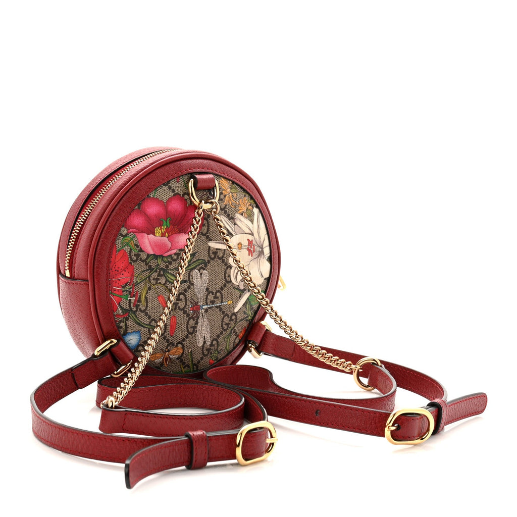 GG Supreme Monogram Web Flora Mini Ophidia Round Backpack Red wholesalehk.shop